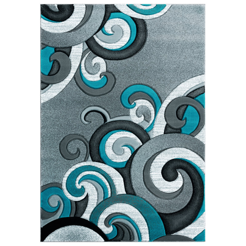 Tapis turquoise / gris à motif cachemire Zabala, Rectangle 2 pi 7 po x 4 pi 2 po