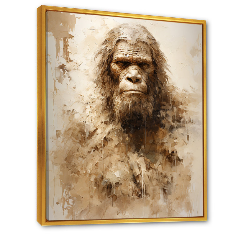 Portrait de Bigfoot IV sur toile, Cadre flottant doré, H 40 po x l 30 po x P 1,5 po