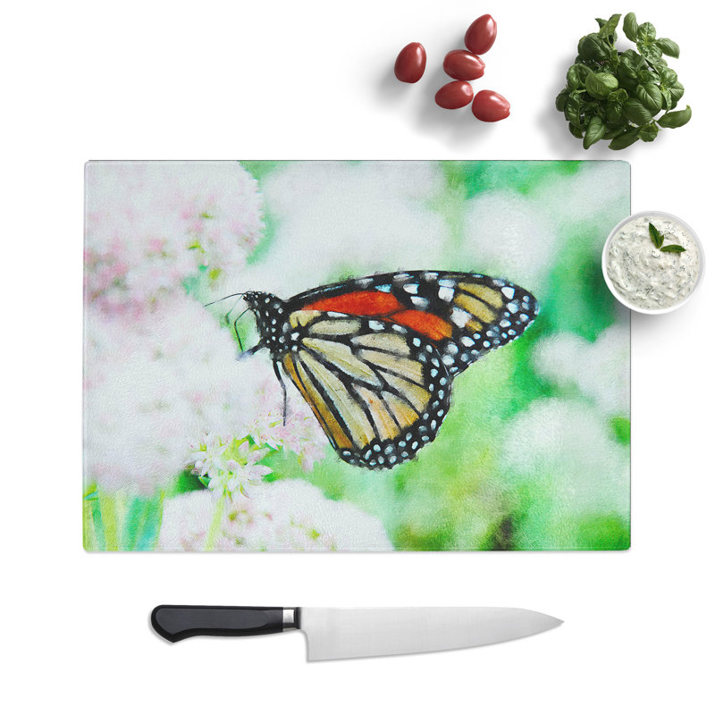 Monarch Butterfly Painting Chopping Board, 0.4cm H x 28.5cm W x 39cm L
