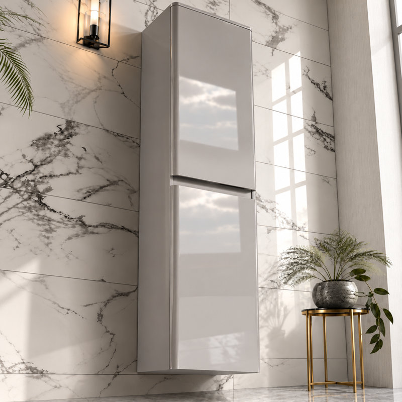 Scandinavian 40cm x 170cm Wall Mounted Cabinet, Light Grey