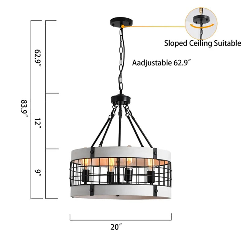 Luminaire suspendu sphère 4 lumières avec détails en bois