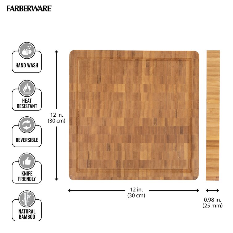 Farberware 14 x 20 inch Wood Cutting Board with Trench, Brown