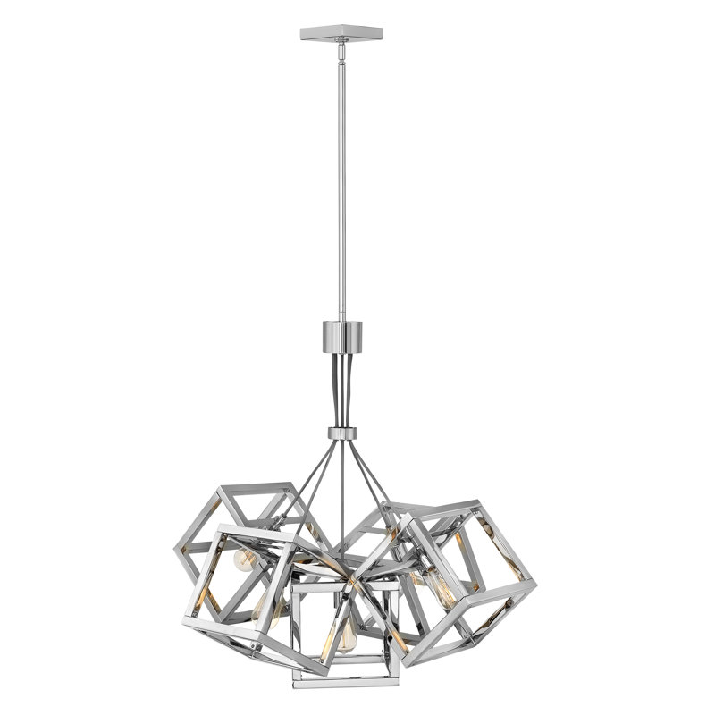Ensemble Five Light Cluster Geometric Square Chandelier, Polished Nickel