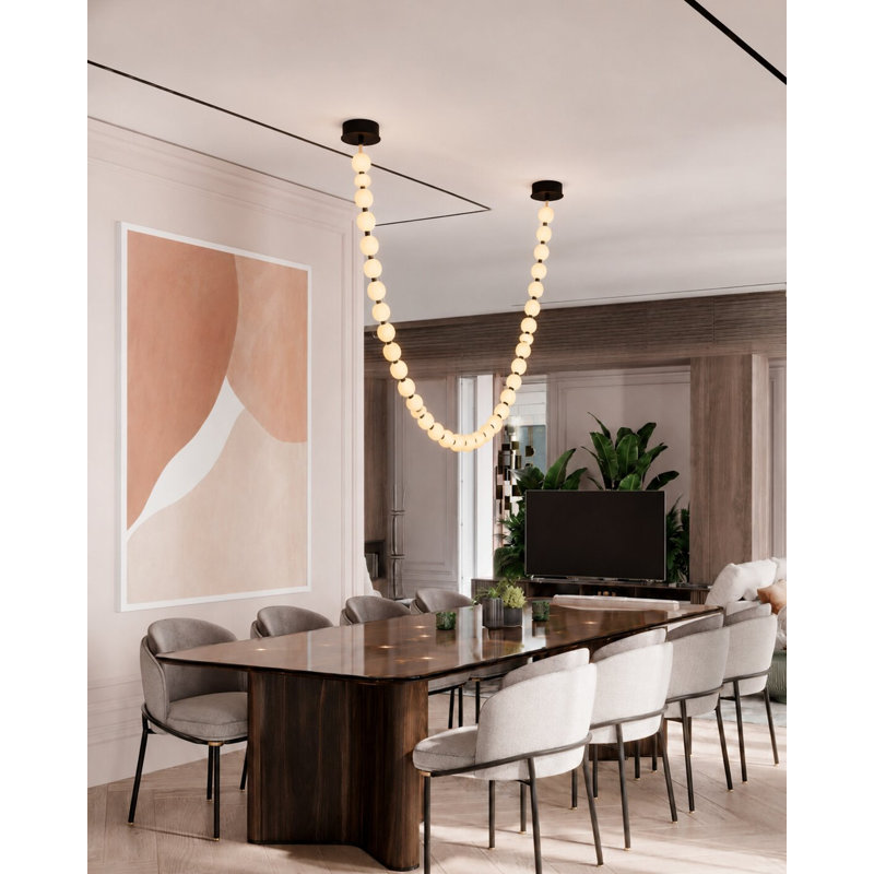 Modern 30-Light LED Bead Chandelier, Satin Black