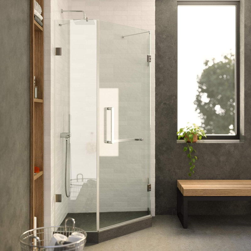 40.37'' W x 74.25'' H Hinged Frameless Shower Door, Chrome