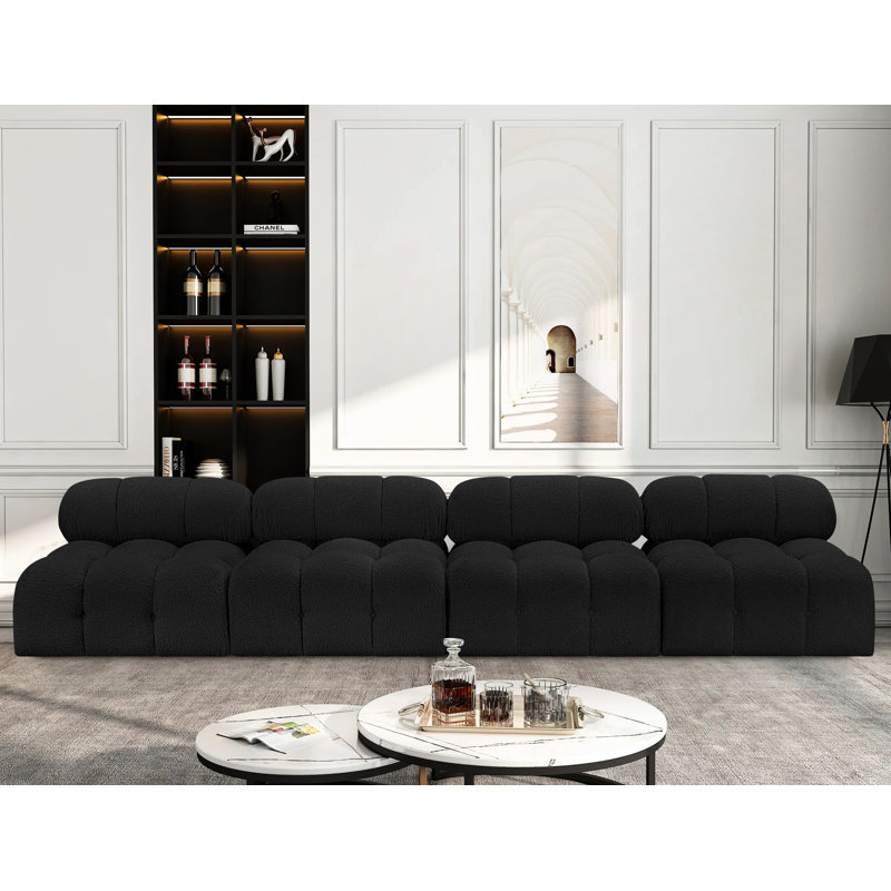 Ames Upholstered Sofa, Black Boucle Fabric, 4 Armless