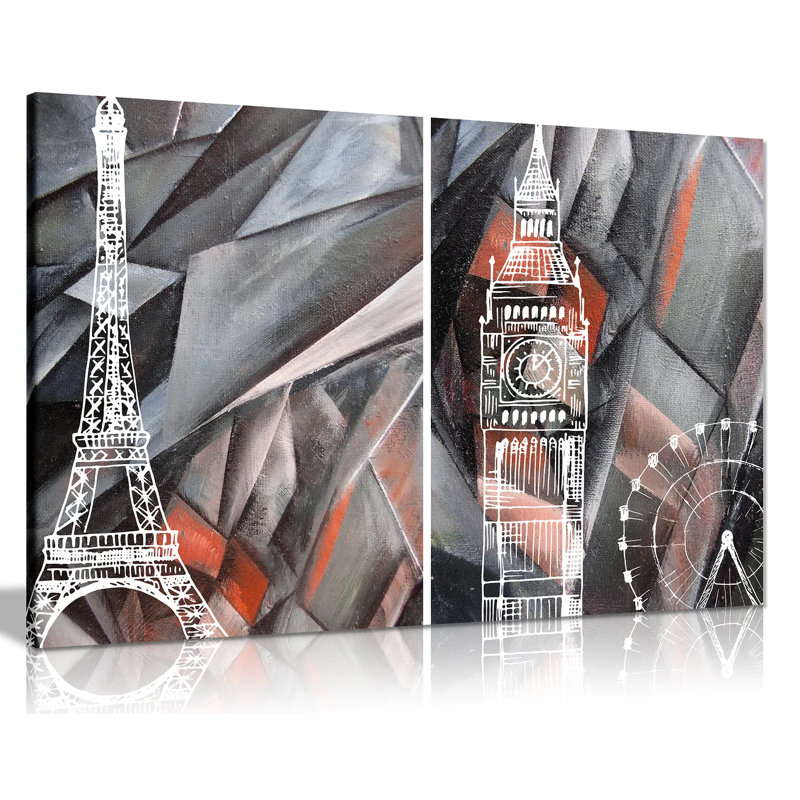 Abstract Black & White And Red London Paris - Wrapped Canvas Print, 31cm H x 20cm W