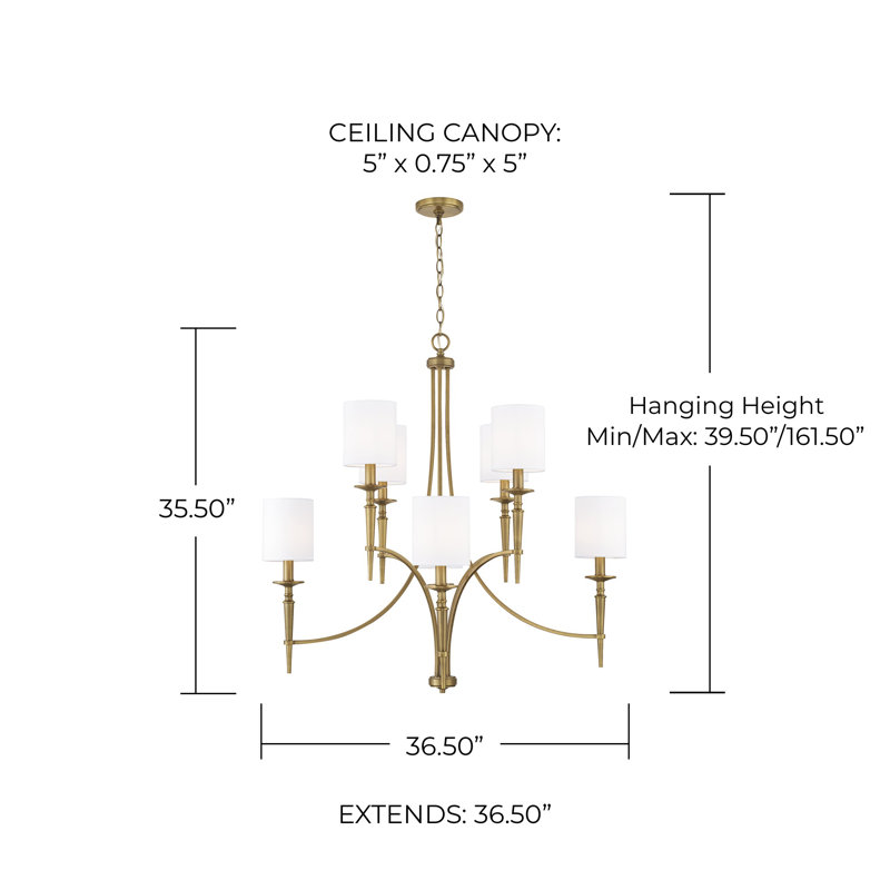Abbie 8 - Light Dimmable Classic / Traditional Chandelier, Aged Brass