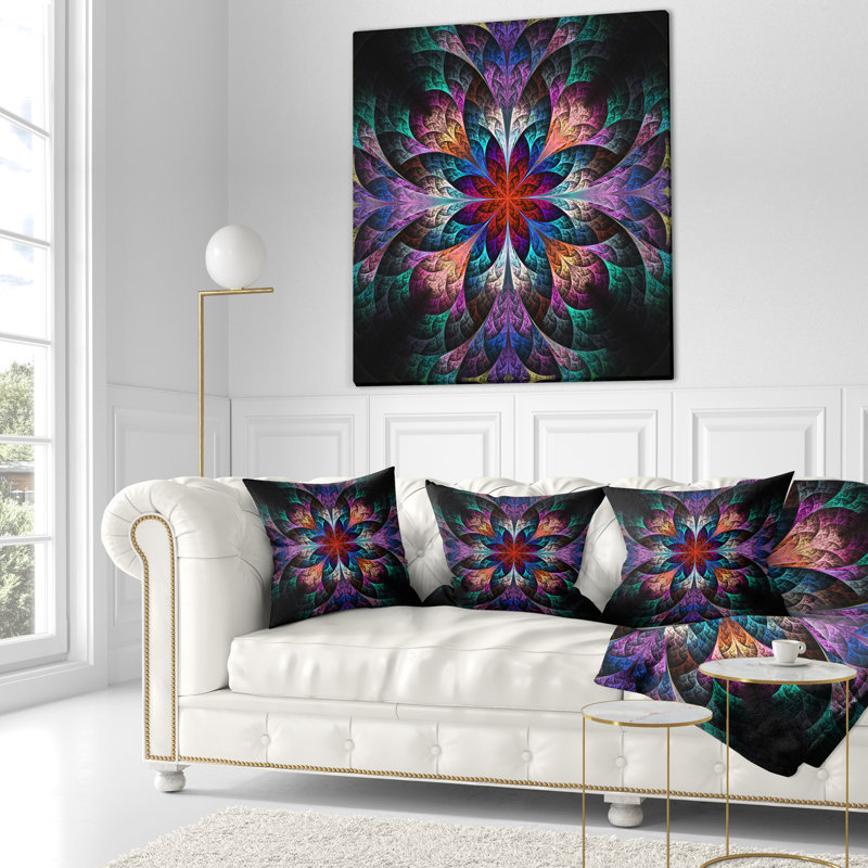 Motif floral multicolore à motif floral fractal, 16 po x 1 po, Coussin décoratif