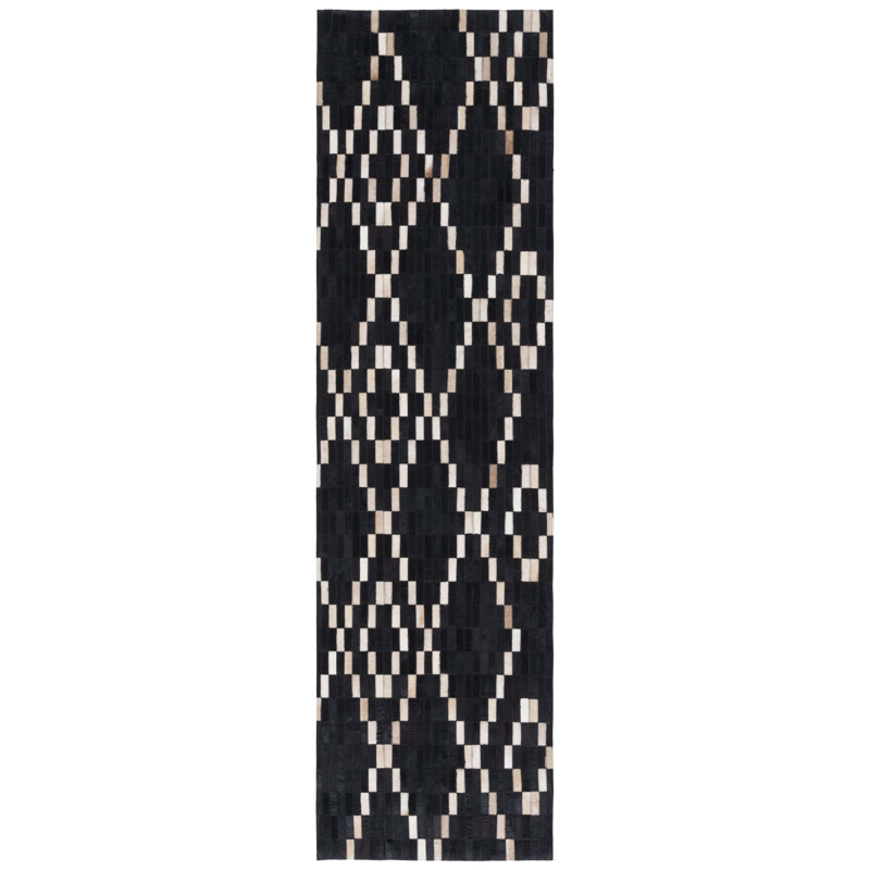 Studio Leather Flat Weave Hair On Leather Argyle Rug, Runner 2'3" x 9'
