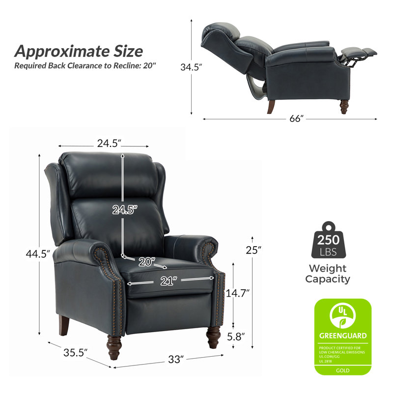 Fauteuil inclinable en cuir véritable Ambrosane, Cuir véritable bleu marine