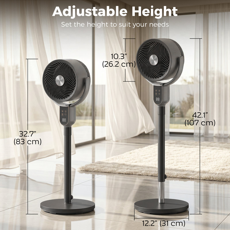 Ventilateur sur pied 20dB, ventilateur oscillant 70 ° + 90 ° avec 8 vitesses