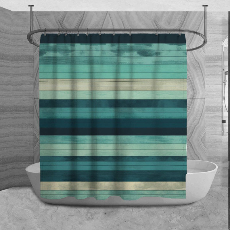 Rideau de douche à rayures Lazor, H 84 po x l 70 po, Bleu / turquoise