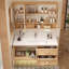 Meuble-lavabo mural en bois d'hévéa massif, de style bois naturel, avec lavabo en céramique intégré et armoire à miroir intelligent-1090966042