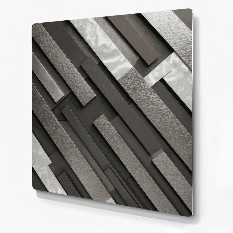Abstrait 5 formes d'art en métal brun, H 32 po x l 32 po