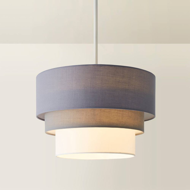 Aztec Drum Pendant Shade, Grey/White, 24" H x 30" W x 30" D
