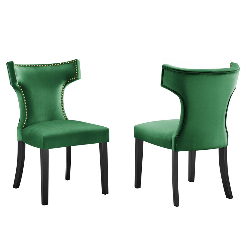 Modway Curve Performance Velvet Dining Chairs, Emerald