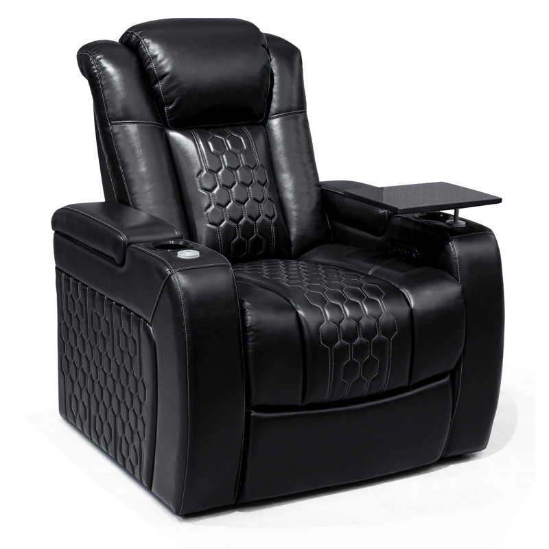 Genuine Leather Home Theater Chair, Black, Black
