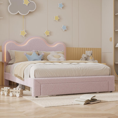 Très grande base de lit pour enfants, lit plateforme avec tête de lit ajustable, lumières DEL et tiroir, aucun sommier nécessaire