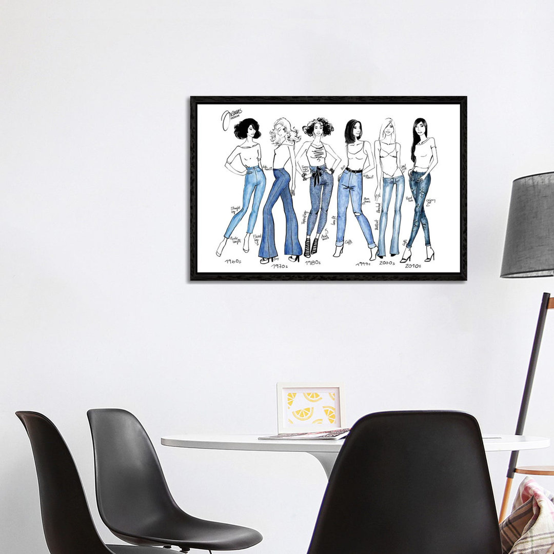 Geschichte der Jeans Mode Illustration von Blursbyai - Galerie-verpackte Leinwand Giclée auf Leinwand