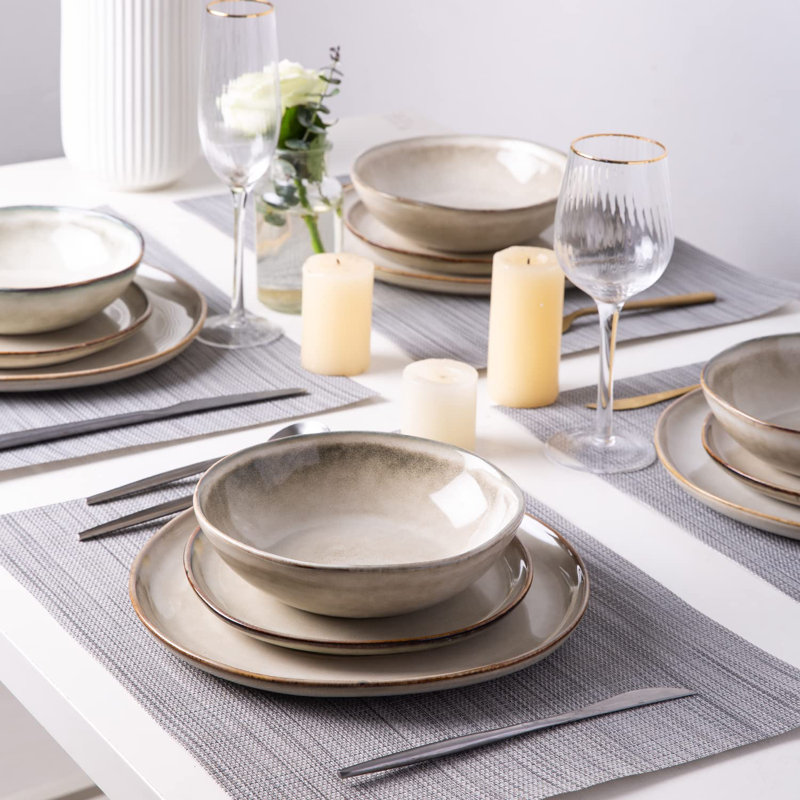 Ceramic Dinnerware Sets,Handmade Reactive Glaze Plates And Bowls Set,Highly Chip And Crack Resistant | Dishwasher & Microwave Safe Dishes Set,Service For 6 (18Pc)
