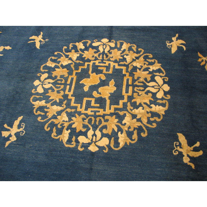 Classic Floral Medallion Design Light Blue Antique Chinese Peking Rug