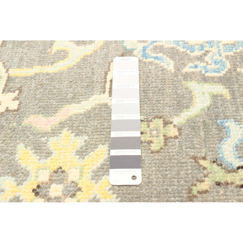Tapis gris en laine noué à la main de conception unique 3 pi 1 po x 5 pi New Age