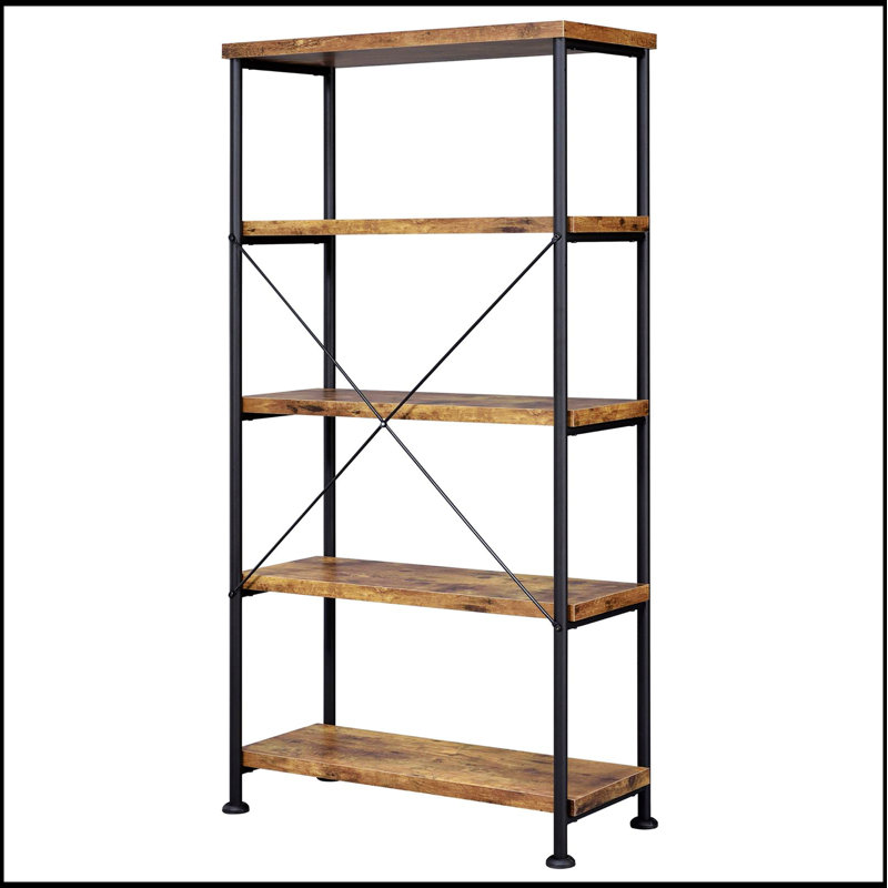 Bibliothèque antique à 4 tablettes muscade et noire, élégante et fonctionnelle pour le bureau à domicile moderne et les espaces de vie.