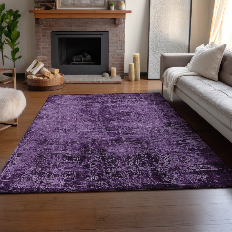 Cerrito AMF559 Machine Washable Premium Purple Rug, Rectangulaire 3 pi x 5 pi