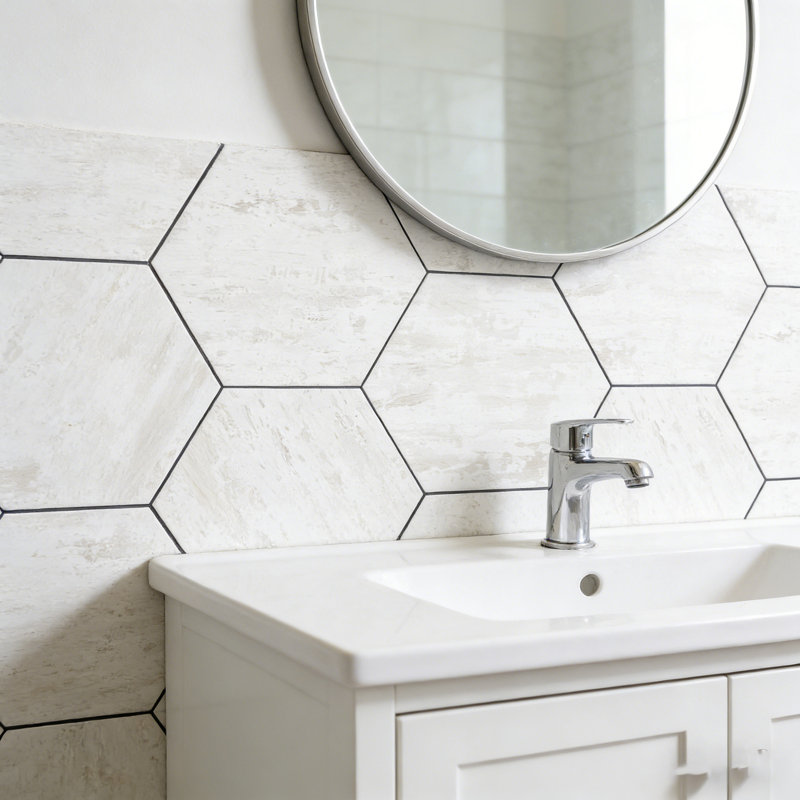 Nature 8 in. x 8 in. Wood Look Glass Straight Edge Large Format Hexagon Decorative Kitchen & Bathroom Wall Tile
