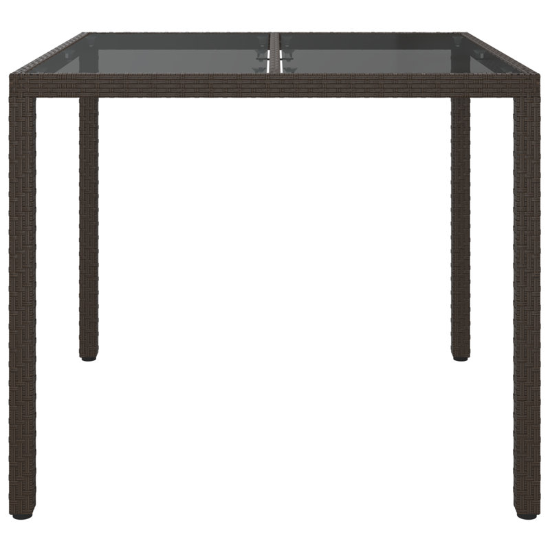 Garden Table Brown Tempered Glass&Poly Rattan Patio Table Multi Colours, 75.5cm H x 90cm W x 90cm D, Brown
