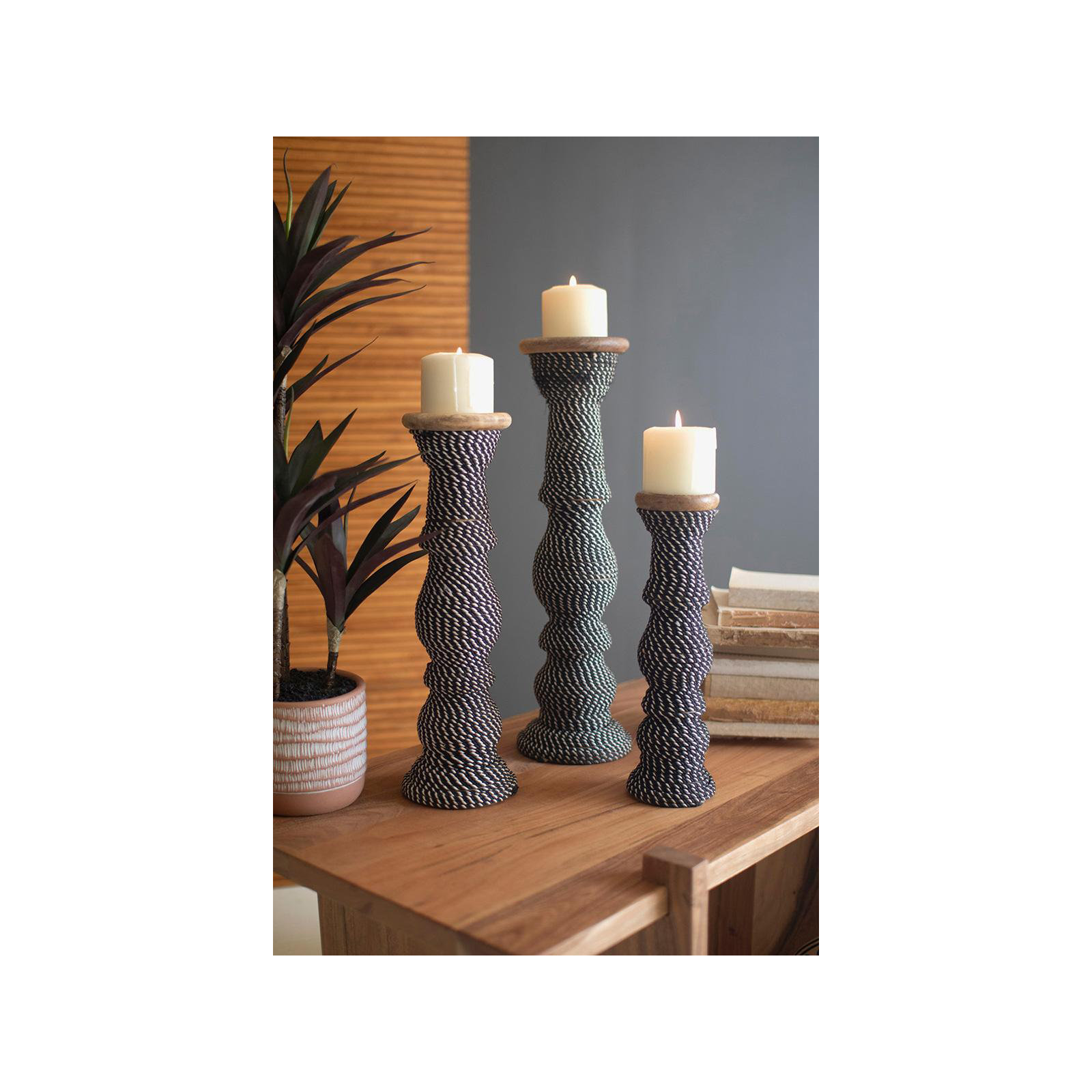 Ryker 19" H Cotton String/Wood Tabletop Pillar