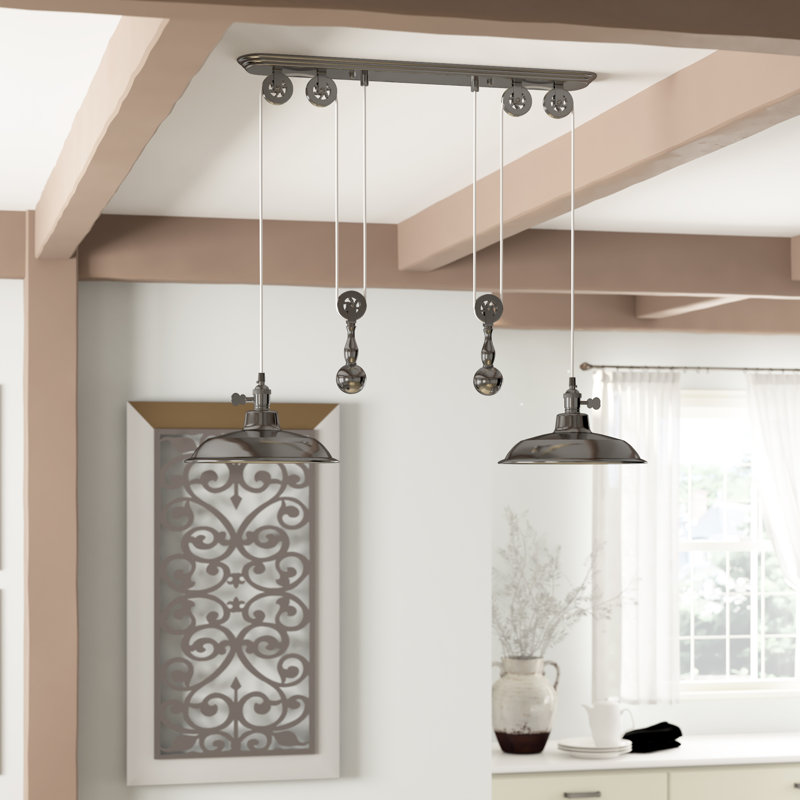 2 - Light Kitchen Island Pendant, Tarnished Silver