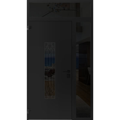 Front Exterior Prehung Steel Door Ronex 1477 Black Enamel Side And Top Exterior Window Sidelite Stainless Inserts Entry Metal Modern Painted Inswing