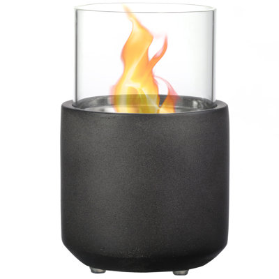 Tabletop Fireplace, Mini Concrete Ethanol Fire Bowl With Lid, Burns Up With Liquid Alcohol And Solid Tablet Alcohol, Dark Grey