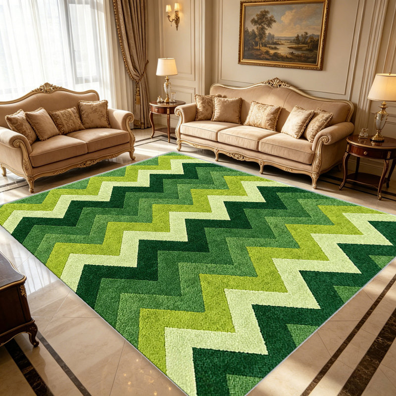 Green Chevron Zigzag carpet-easy to clean, machine-washable, soft and comfortable; suitable for door mats, kitchens, living rooms, bedrooms, corridors, and laundry areas. Easy to clean, durable carpet for home decoration.