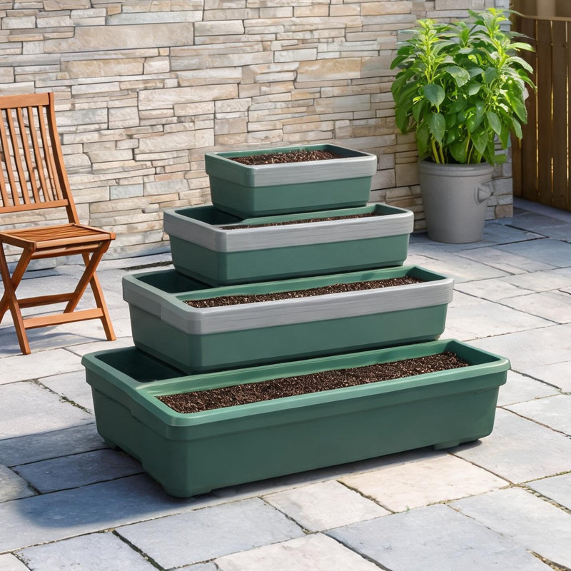 Support de jardinière à niveaux multiples en polyéthylène et acier avec cinq bacs pour la culture d'herbes aromatiques à l'intérieur et à l'extérieur