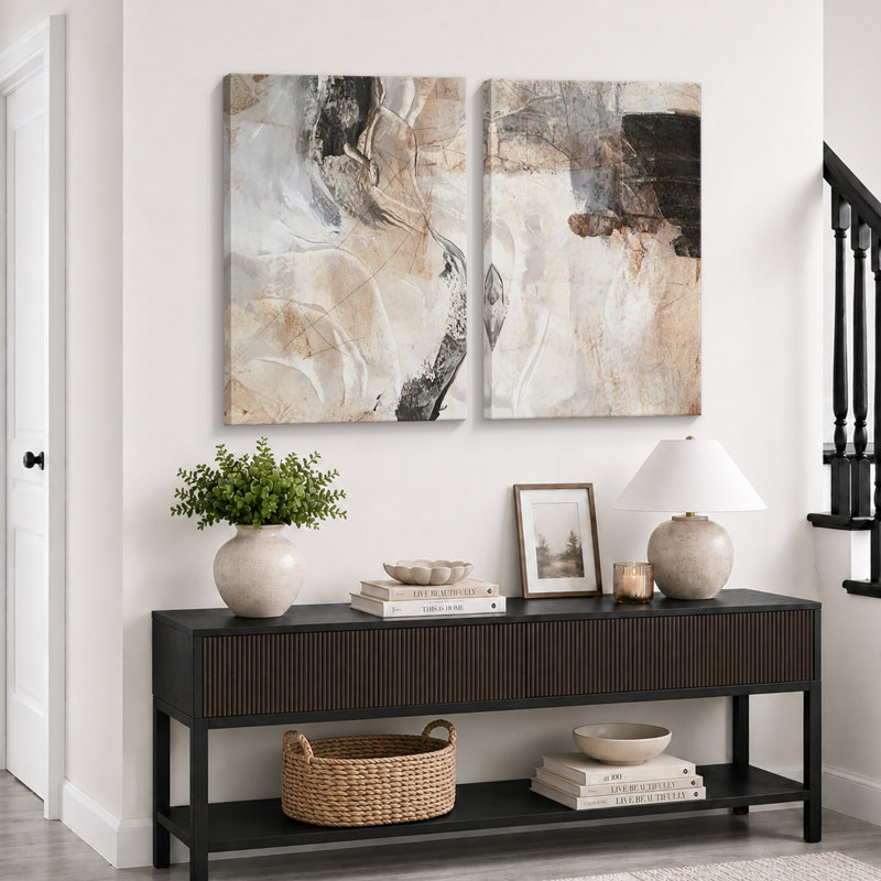Grunge Abstract Paint Stroke Effect Organic Modern Artwork On Canvas 2 Pieces Print Wall Art, 36" H x 24" W, Wrapped Canvas