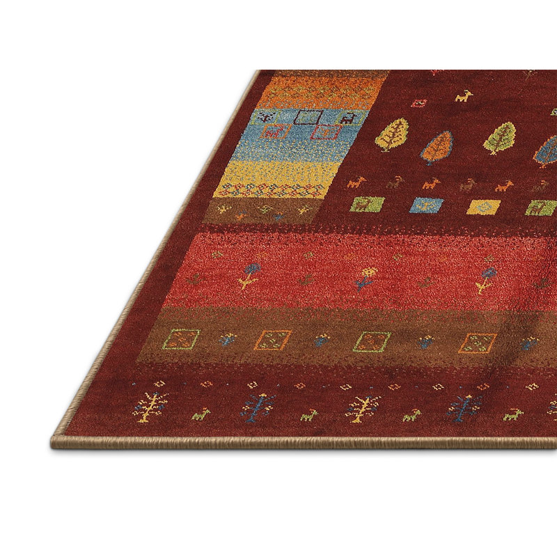 Tapis contemporain rouge / brun, Rectangle 7 pi x 9 pi