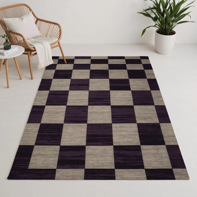 Tapis intérieur / extérieur mauve à carreaux, Rectangulaire 3 pi x 5 pi