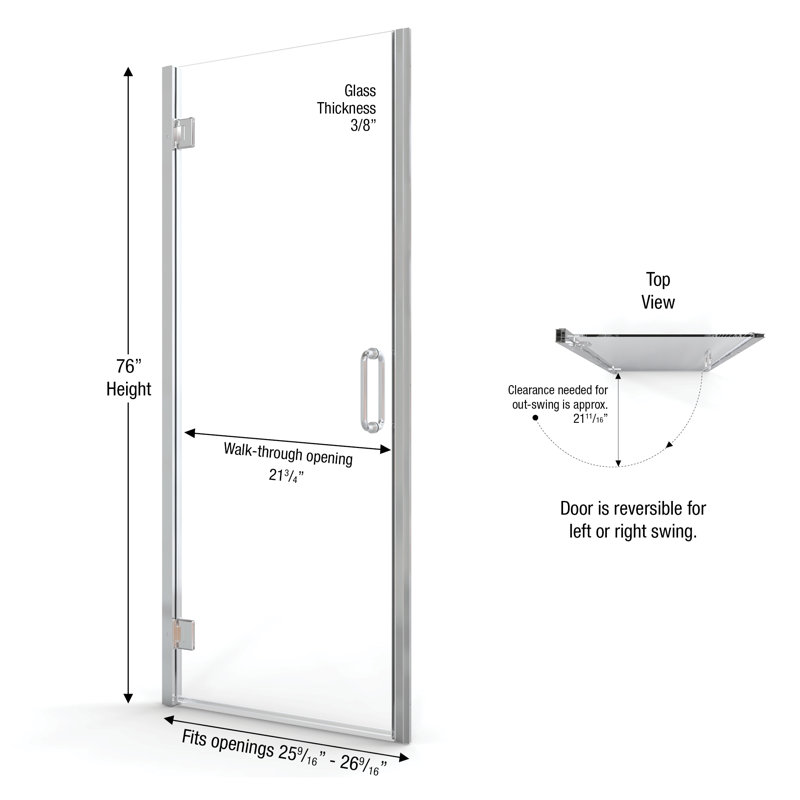 Porte de douche encadrée l 29,56 "x H 76" Coppia, Transparent, Nickel brossé, 26.56"