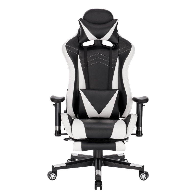 Inbox Zero Adjustable Reclining Ergonomic Swiveling PC & Racing Game Chair with Footrest, White