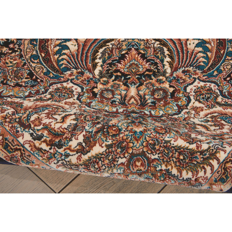Brun oriental/Tapis décoratif bleu marine Catarina, Rectangle 3 pi 11 po x 5 pi 11 po