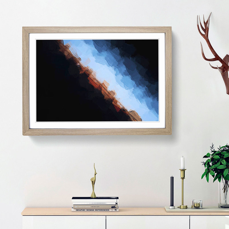 Horizon in Orange & Blue in Abstract - Picture Frame Graphic Art Print, 36cm H x 48cm W x 2cm D, Oak Framed