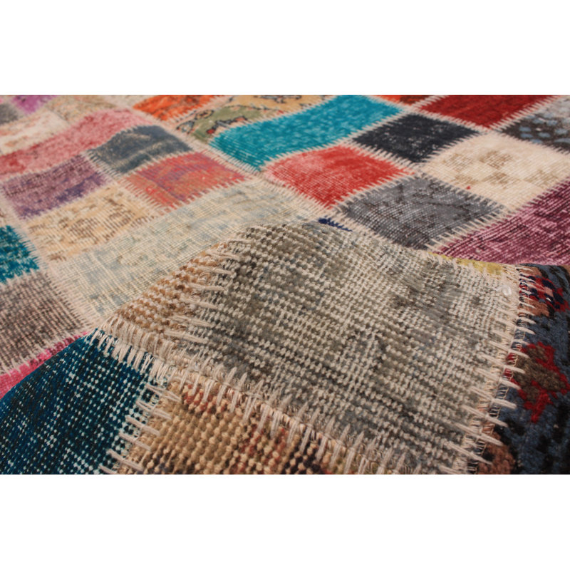 Tapis décoratif en laine noué à la main de conception unique noué à la main New Age 5 pi 7 po x 7 pi 9 po de couleur rose/taupe/beige