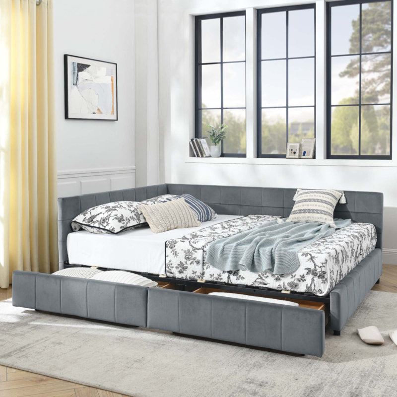 Queen Size Storage Upholstered Tufted Bed Frame, Gray