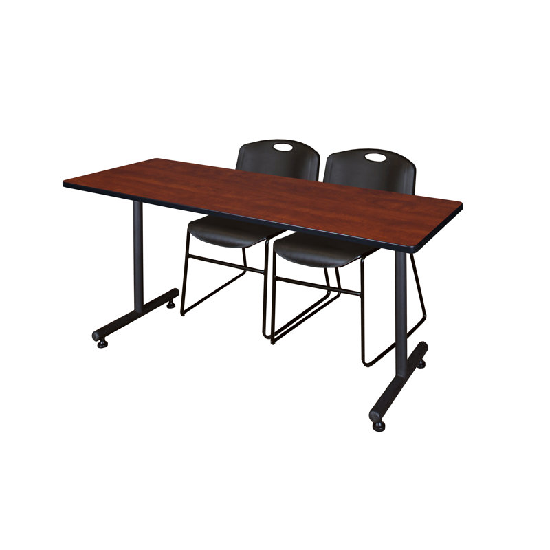 Table de formation en T Nick Nick, 2 chaises empilables Zeng, Noir, Cerisier, H 29 po x L 60 po x l 24 po