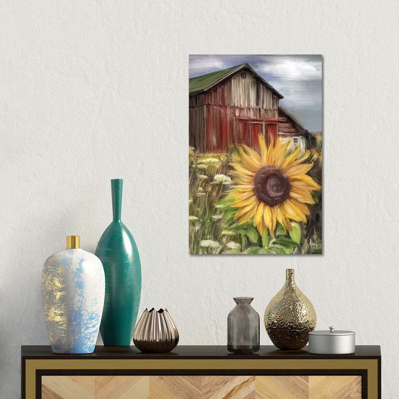 Champ de tournesols - reproduction d'art murale - toile encadrée, H 18 po x l 12 po, Toile tendue, Ne s’applique pas