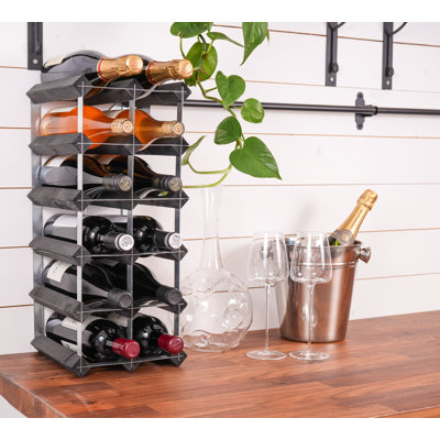 Brejon 15 - Bottle Solid Wood Wine Bottle Rack in Black