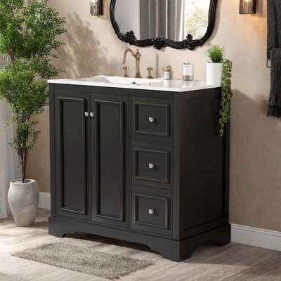 Meuble-lavabo 36 po avec plateau en céramique, tiroirs et armoire